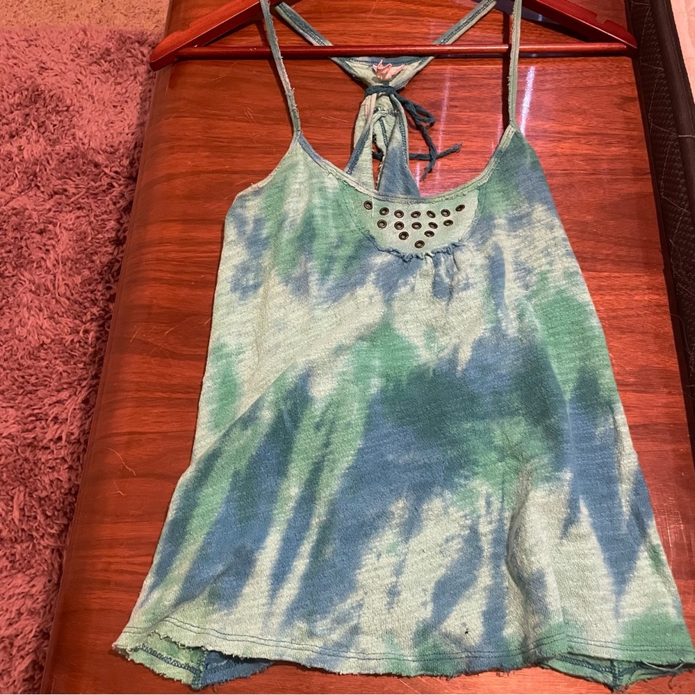 Free People Aqua and Blue Tie-Dye Tank